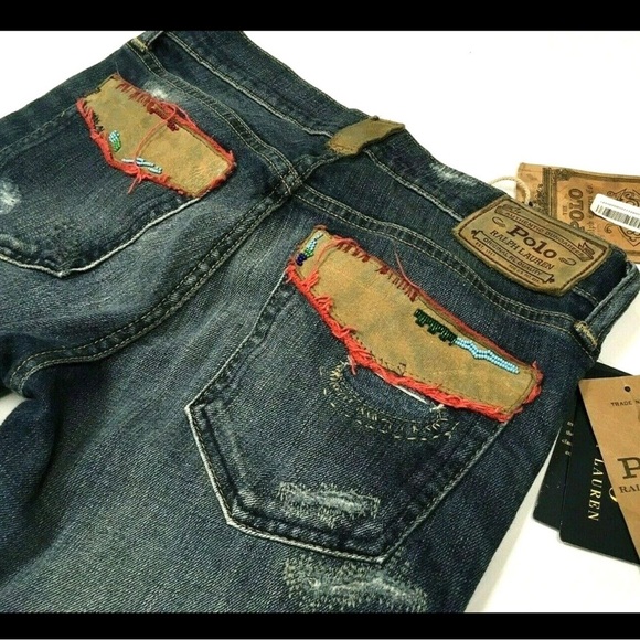 Polo Ralph Lauren Colorado Western Indian Beaded Distressed Patchwork Jeans 26 - Picture 6 of 10